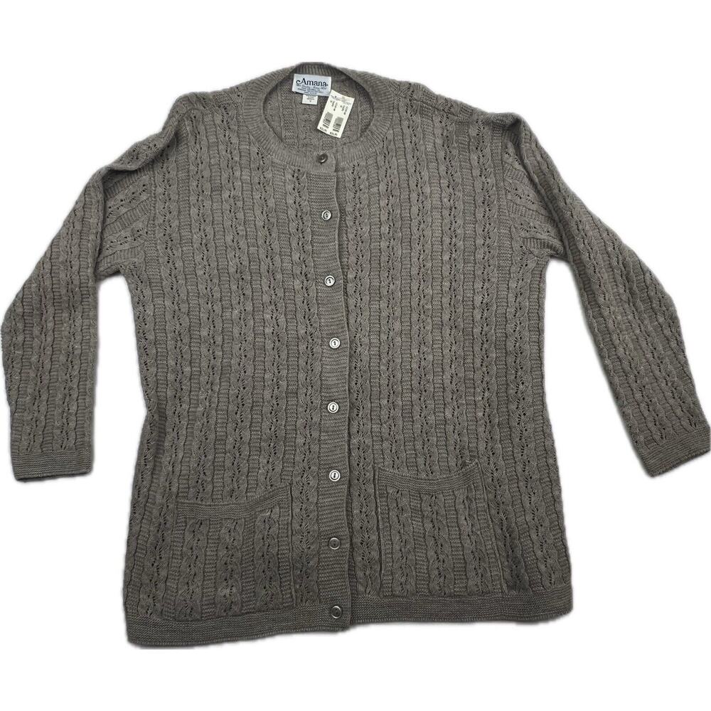 Vintage Amana Woolen Mill V Neck Sweater Cardigain Womens‎ 3x Taupe New